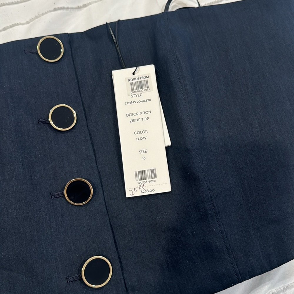 Veronica Beard Ziene Strapless Button Top in Navy *NWT* - Picture 7 of 8